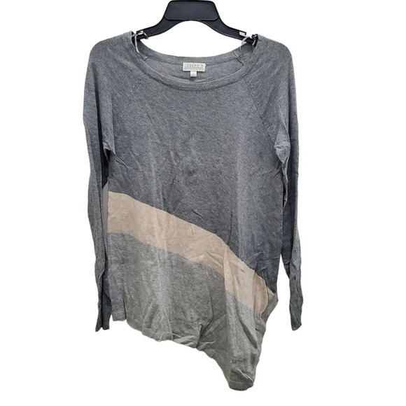 Joseph A Women's Gray Cream Colorblock Soft Knit Asymmetrical LS Knit‎ Top Sz S - Picture 1 of 8